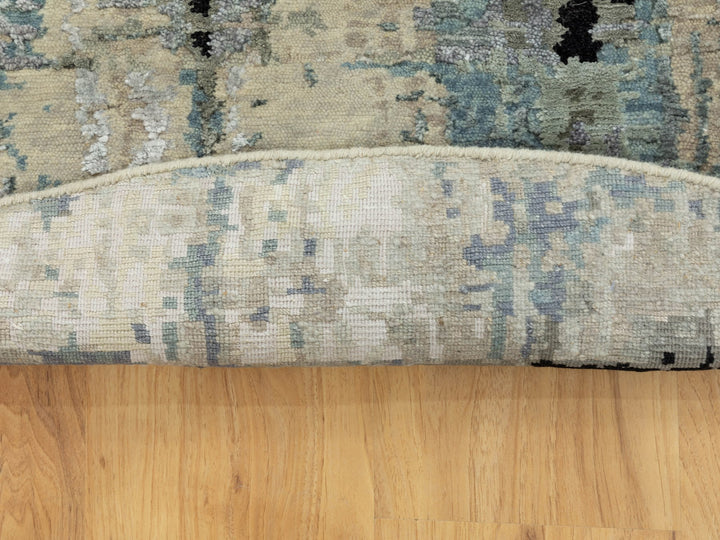 6'0" x 6'0" New Hand Knotted Grey Wool & Silk Round Oriental Rug - MOA10258509