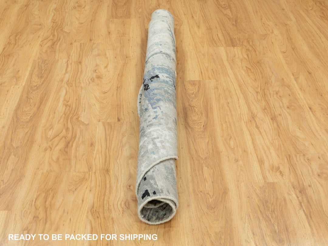 6'0" x 6'0" New Hand Knotted Grey Wool & Silk Round Oriental Rug - MOA10258509