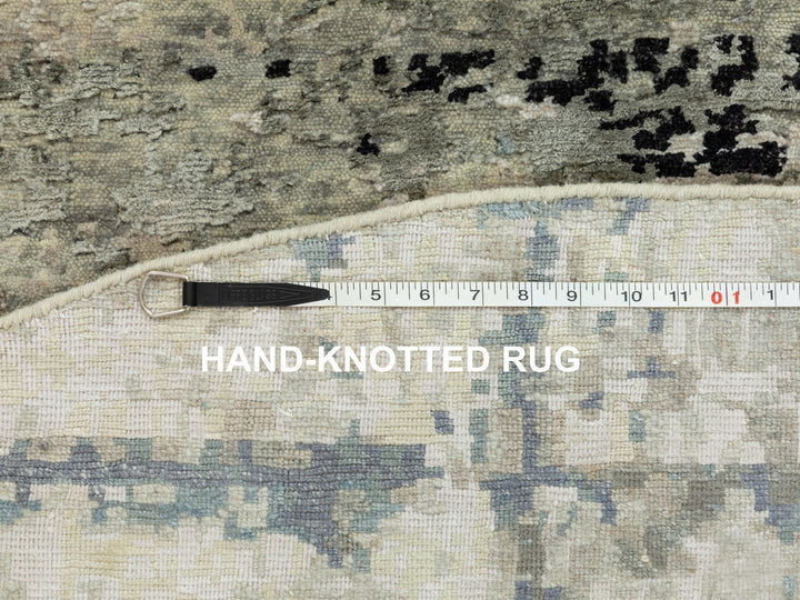 6'0" x 6'0" New Hand Knotted Grey Wool & Silk Round Oriental Rug - MOA10258509