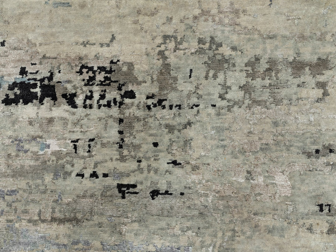 8'0" x 8'0" New Hand Knotted Grey Wool & Silk Round Oriental Rug - MOA10258510