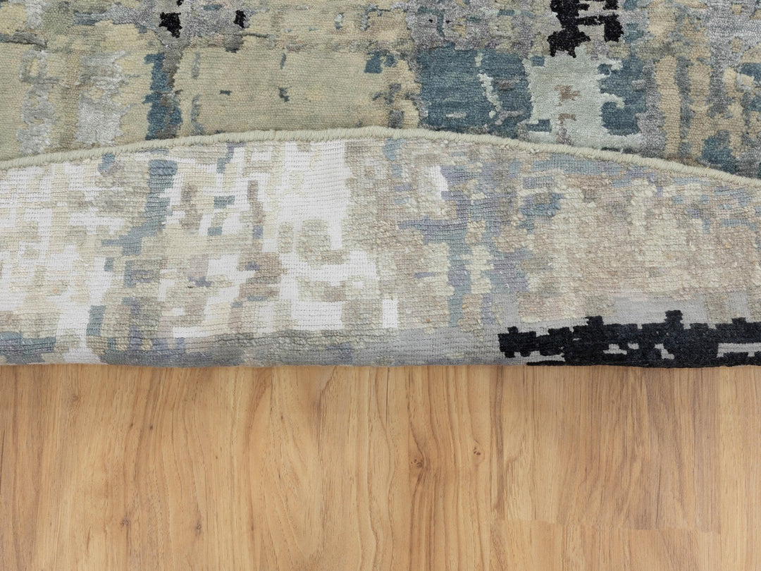 12'0" x 12'0" New Hand Knotted Grey Wool & Silk Round Oriental Rug - MOA10258515