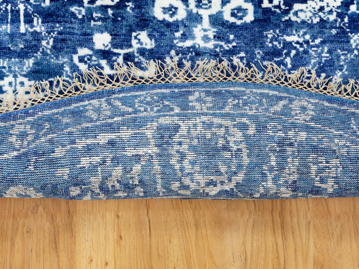 6'2" x 6'2" New Hand Knotted Blue Wool & Silk Round Oriental Rug - MOA10258533