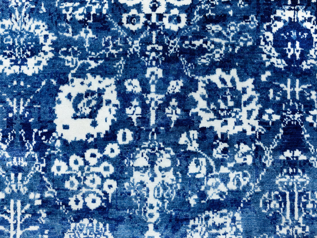 6'2" x 6'2" New Hand Knotted Blue Wool & Silk Round Oriental Rug - MOA10258533