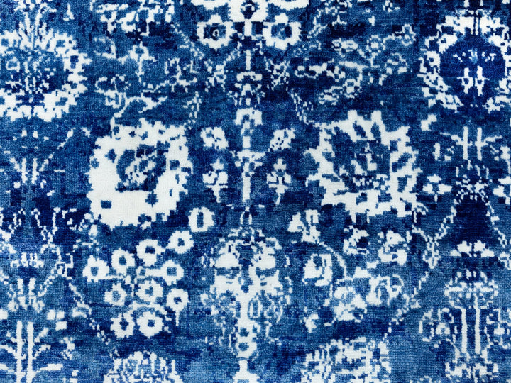 6'2" x 6'2" New Hand Knotted Blue Wool & Silk Round Oriental Rug - MOA10258533