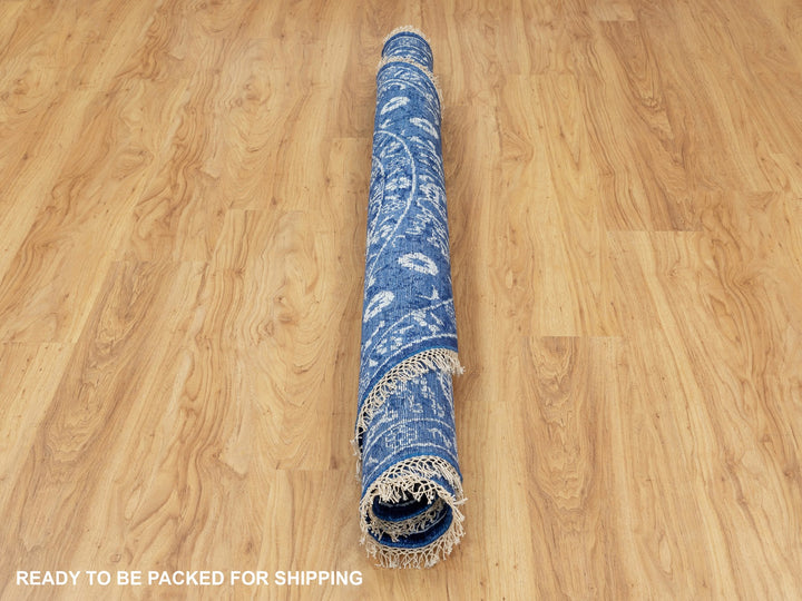 6'2" x 6'2" New Hand Knotted Blue Wool & Silk Round Oriental Rug - MOA10258533