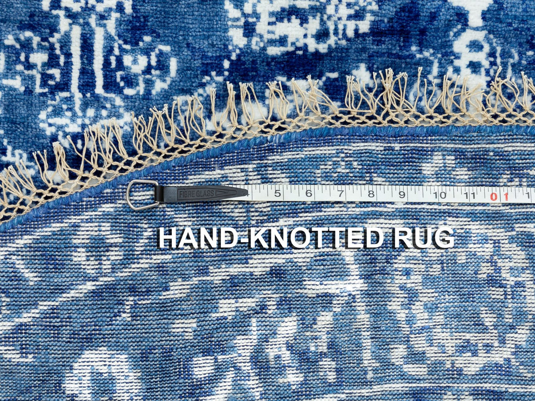 6'2" x 6'2" New Hand Knotted Blue Wool & Silk Round Oriental Rug - MOA10258533