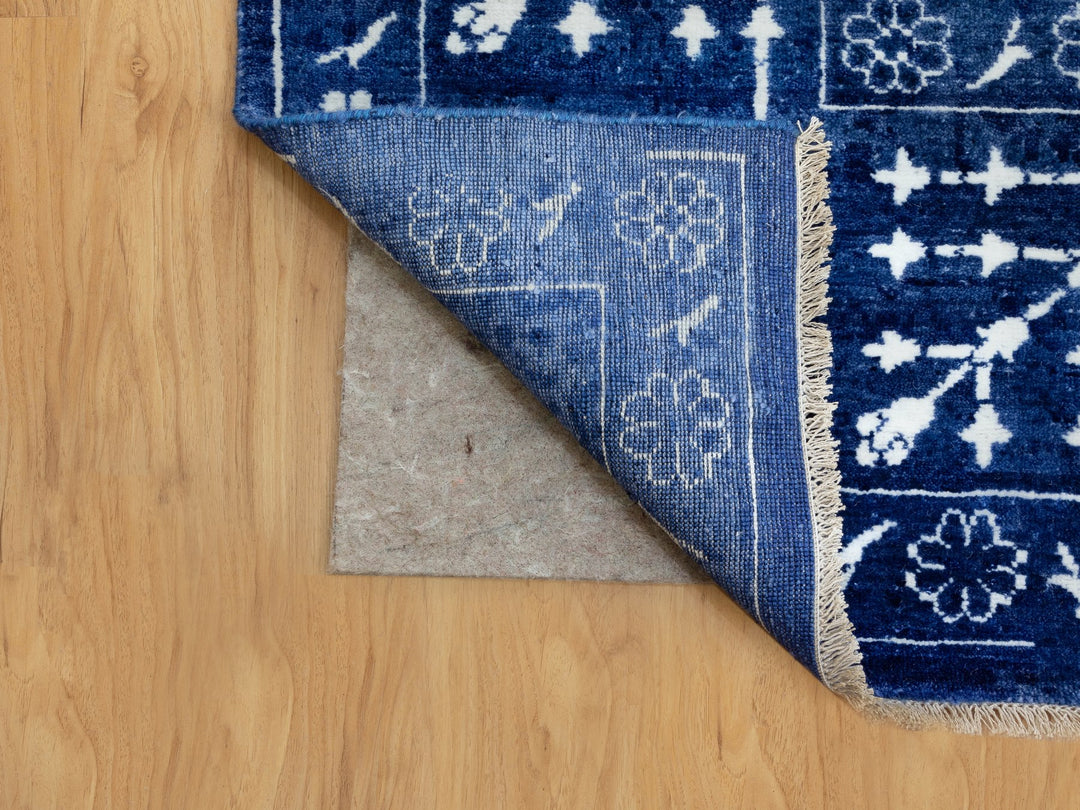 6'2" x 9'0" New Hand Knotted Blue Wool & Silk Rectangle Oriental Rug - MOA10258535