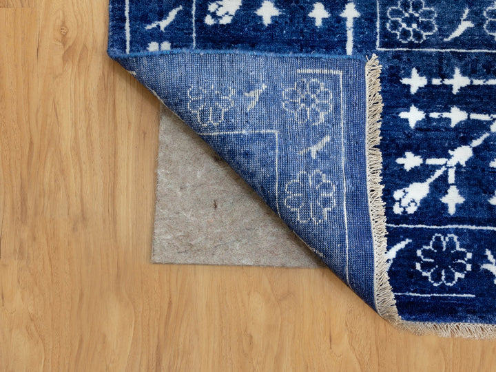 6'2" x 9'0" New Hand Knotted Blue Wool & Silk Rectangle Oriental Rug - MOA10258535