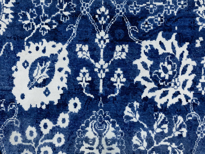 6'2" x 9'0" New Hand Knotted Blue Wool & Silk Rectangle Oriental Rug - MOA10258535
