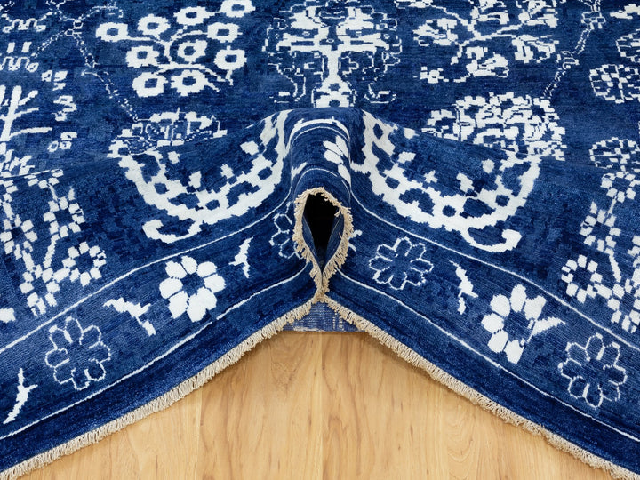 12'2" x 12'2" New Hand Knotted Blue Wool & Silk Square Oriental Rug - MOA10258546