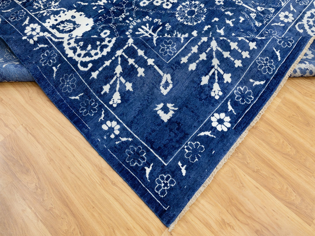 12'2" x 12'2" New Hand Knotted Blue Wool & Silk Square Oriental Rug - MOA10258546
