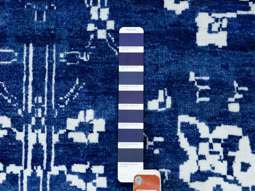 12'2" x 12'2" New Hand Knotted Blue Wool & Silk Square Oriental Rug - MOA10258546