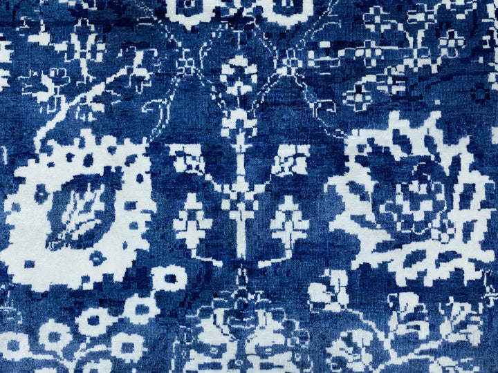 12'2" x 12'2" New Hand Knotted Blue Wool & Silk Square Oriental Rug - MOA10258546