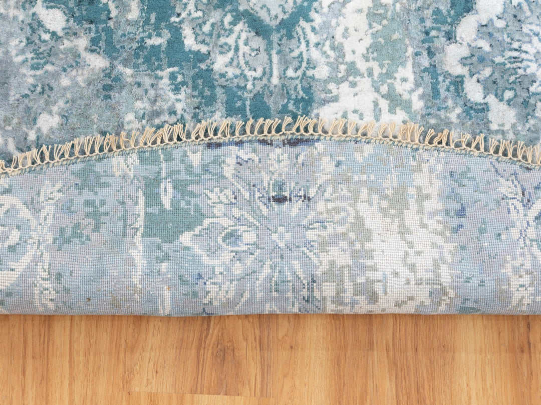 8'8" x 8'8" New Hand Knotted Blue Wool & Silk Round Oriental Rug - MOA10258549