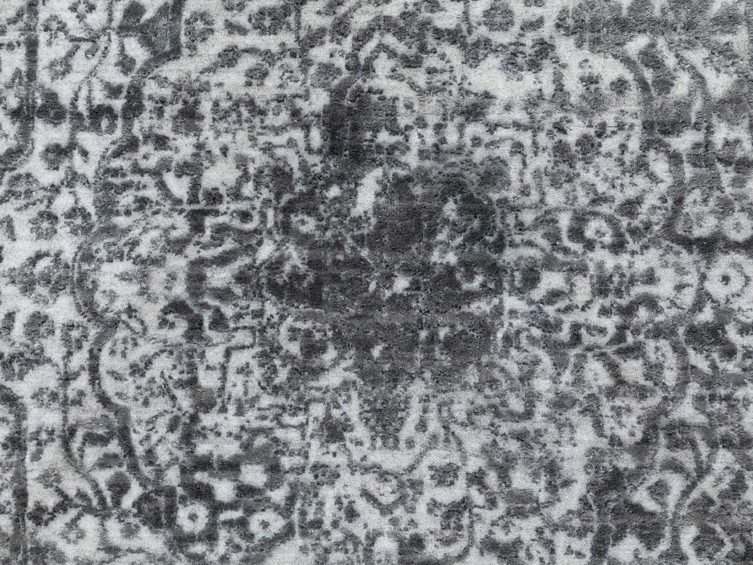 4'1" x 6'0" New Hand Knotted Grey Wool & Pure Silk Rectangle Oriental Rug - MOA10258553