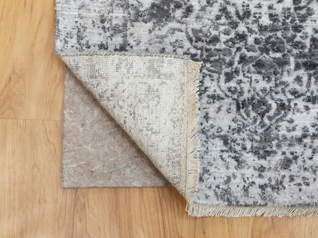 2'7" x 12'0" New Hand Knotted Grey Wool & Silk Runner Oriental Rug - MOA10258556