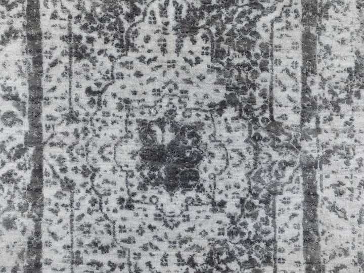 2'7" x 12'0" New Hand Knotted Grey Wool & Silk Runner Oriental Rug - MOA10258556