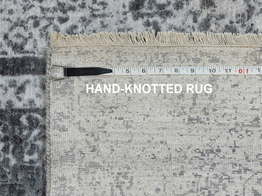 2'7" x 12'0" New Hand Knotted Grey Wool & Silk Runner Oriental Rug - MOA10258556