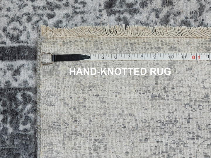2'7" x 12'0" New Hand Knotted Grey Wool & Silk Runner Oriental Rug - MOA10258556