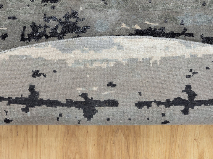 10'0" x 10'0" New Hand Knotted Grey Wool & Silk Round Oriental Rug - MOA10258559