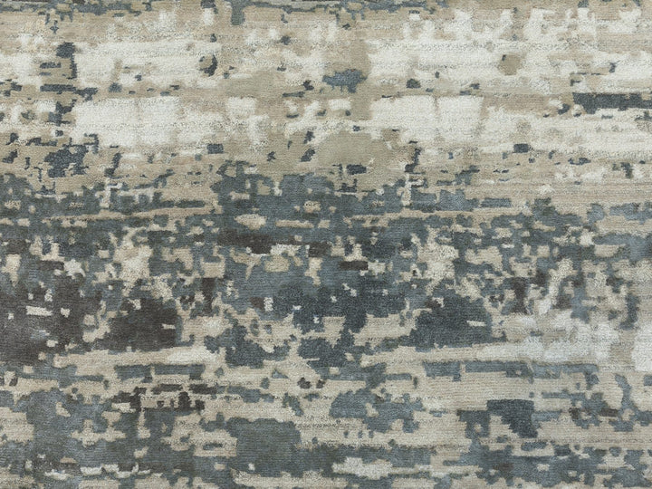 10'0" x 10'0" New Hand Knotted Grey Wool & Silk Round Oriental Rug - MOA10258559