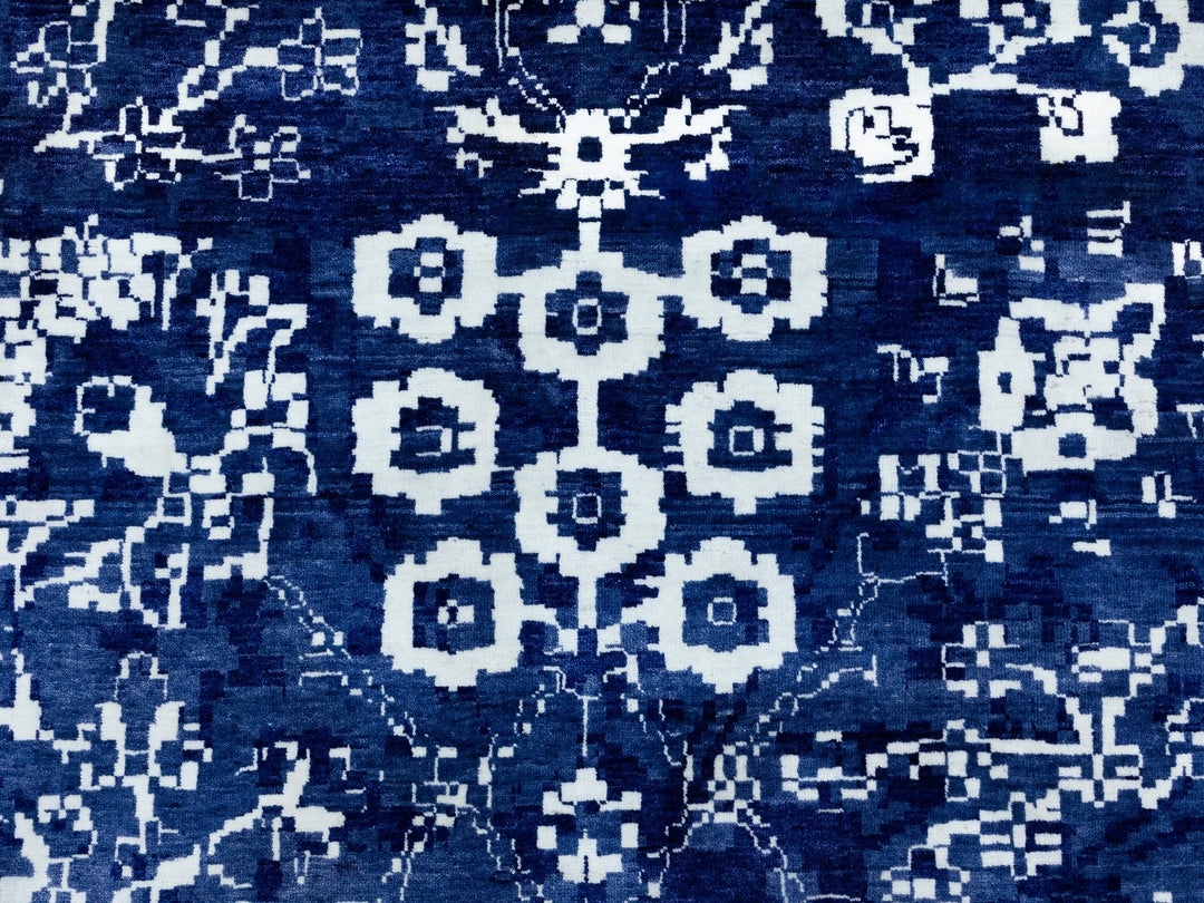 14'0" x 14'0" New Hand Knotted Blue Wool & Silk Round Oriental Rug - MOA10258562
