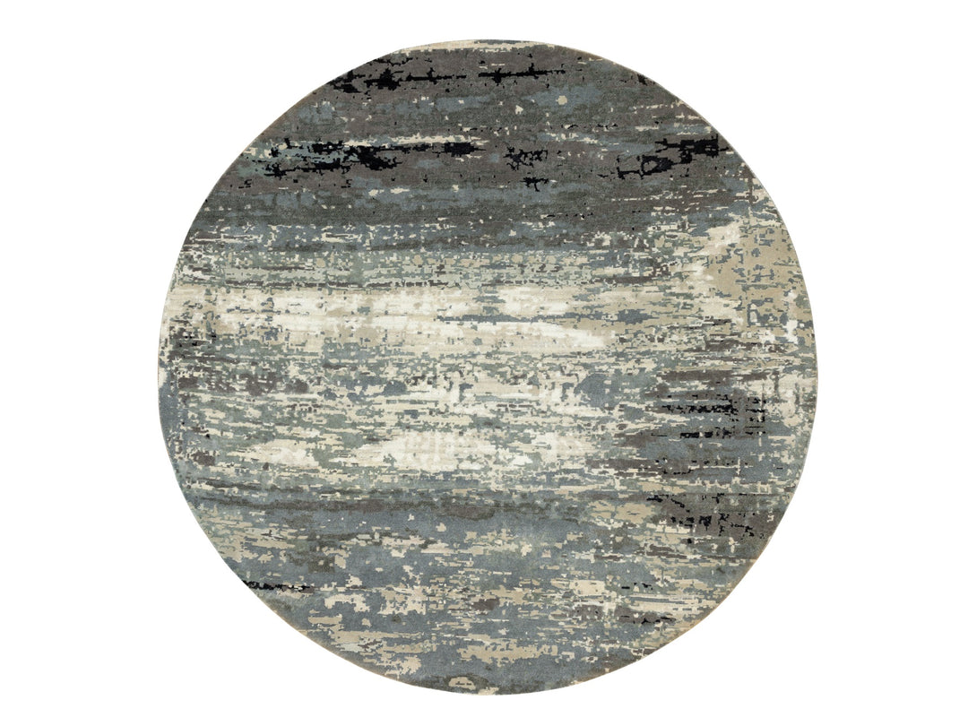 8'3" x 8'3" New Hand Knotted Grey Wool & Silk Round Oriental Rug - MOA10258564