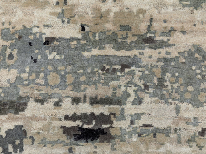 2'8" x 10'3" New Hand Knotted Grey Wool & Silk Runner Oriental Rug - MOA10258566