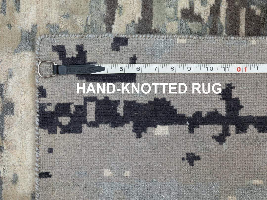 2'8" x 10'3" New Hand Knotted Grey Wool & Silk Runner Oriental Rug - MOA10258566