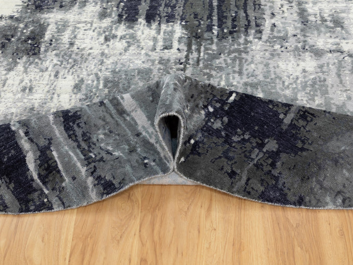 8'0" x 8'0" New Hand Knotted Grey Wool & Silk Round Oriental Rug - MOA10258573