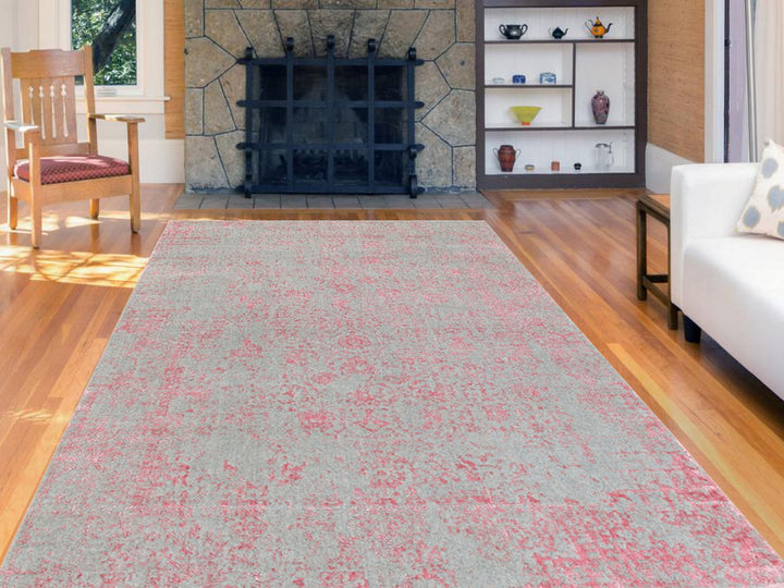 6'0" x 9'0" New Hand Loomed Pink Wool & Art Silk Rectangle Oriental Rug - MOA10258600