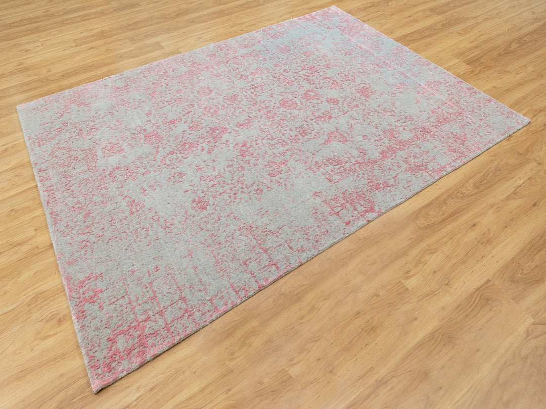 6'0" x 9'0" New Hand Loomed Pink Wool & Art Silk Rectangle Oriental Rug - MOA10258600