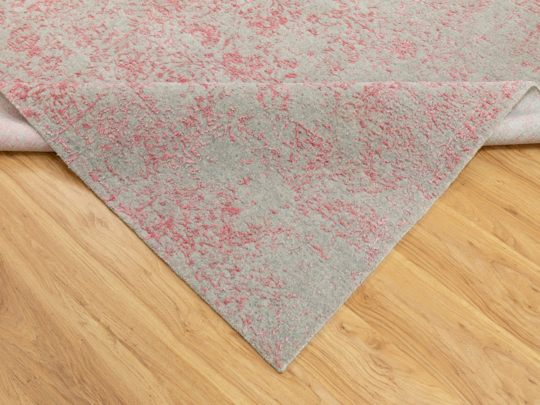 6'0" x 9'0" New Hand Loomed Pink Wool & Art Silk Rectangle Oriental Rug - MOA10258600