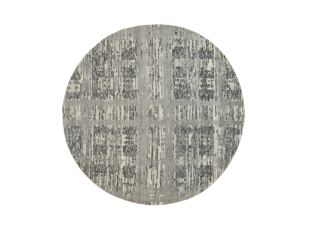 5'2" x 5'2" New Hand Knotted Grey Wool Round Oriental Rug - MOA10258613
