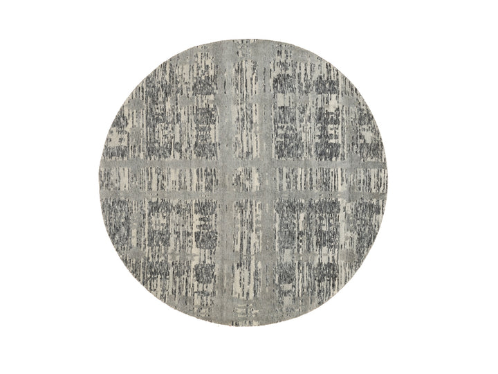 5'2" x 5'2" New Hand Knotted Grey Wool Round Oriental Rug - MOA10258613