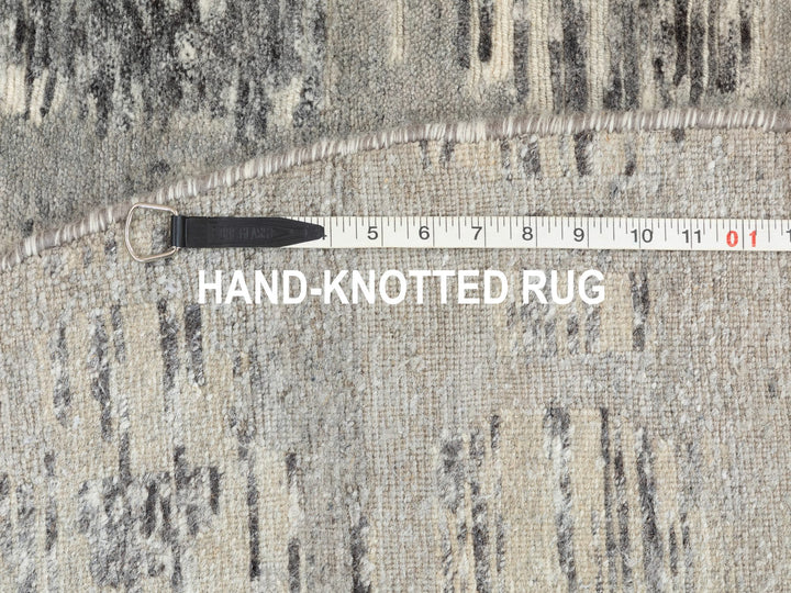 5'2" x 5'2" New Hand Knotted Grey Wool Round Oriental Rug - MOA10258613