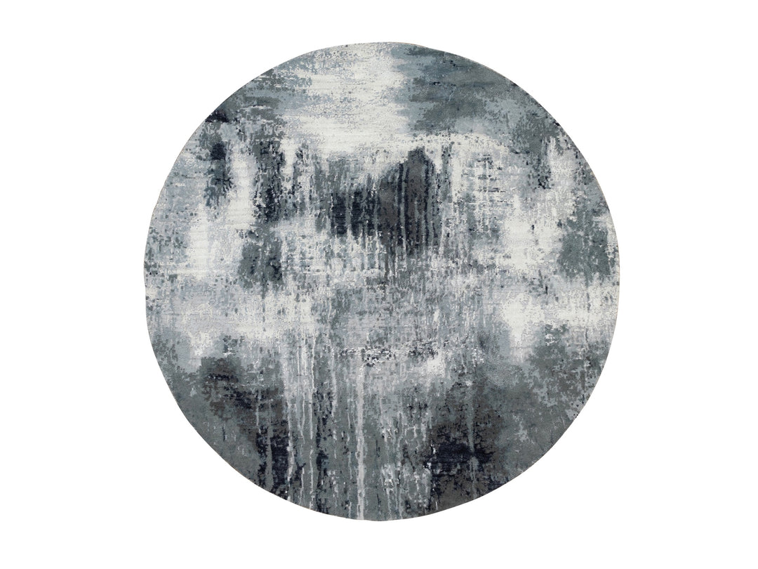 6'2" x 6'2" New Hand Knotted Grey Wool & Silk Round Oriental Rug - MOA10258623