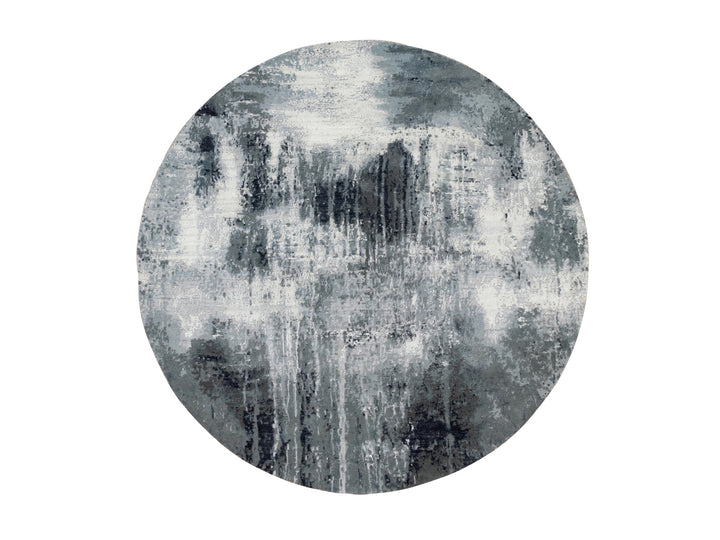 6'2" x 6'2" New Hand Knotted Grey Wool & Silk Round Oriental Rug - MOA10258623