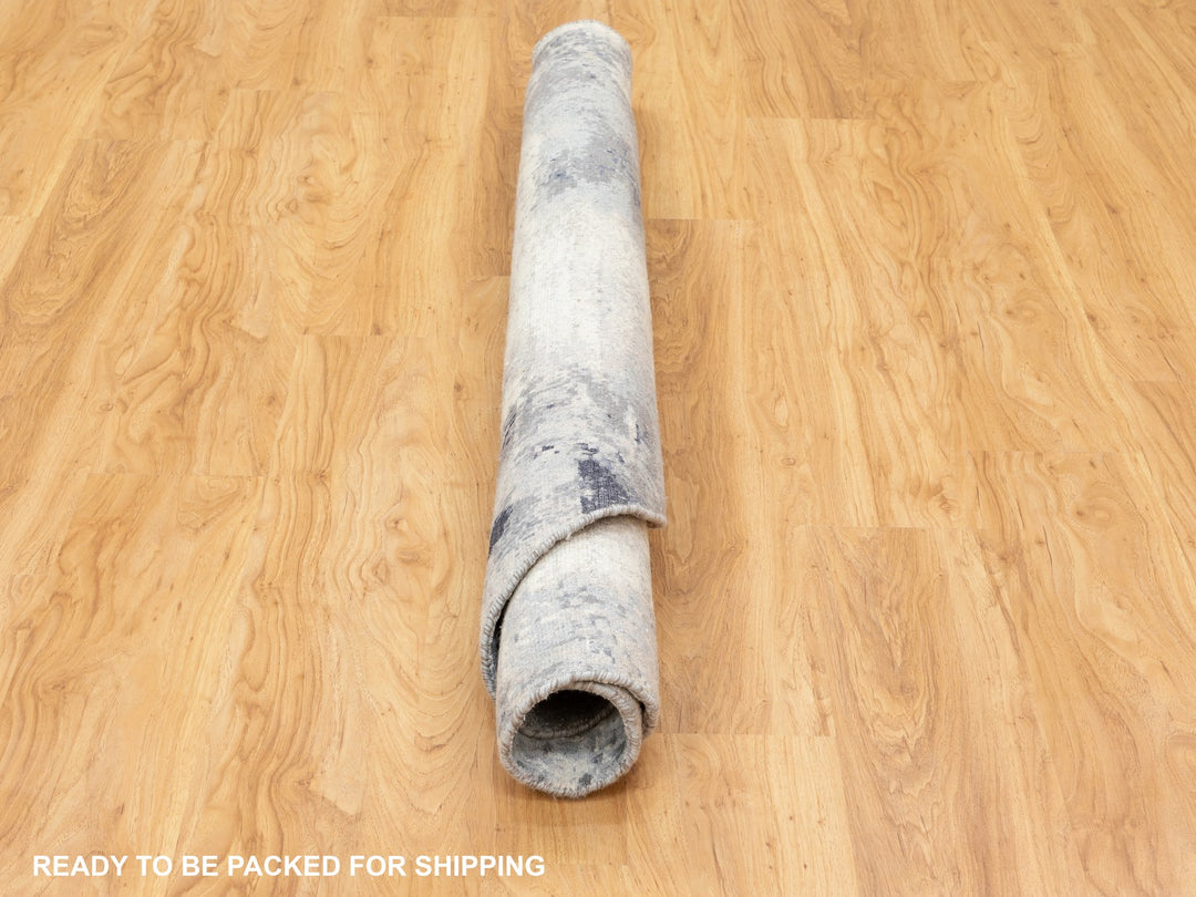 6'2" x 6'2" New Hand Knotted Grey Wool & Silk Round Oriental Rug - MOA10258623