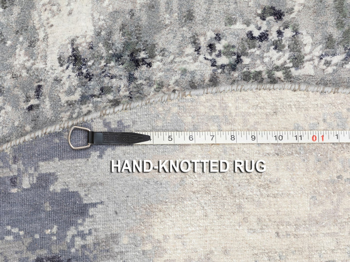 6'2" x 6'2" New Hand Knotted Grey Wool & Silk Round Oriental Rug - MOA10258623