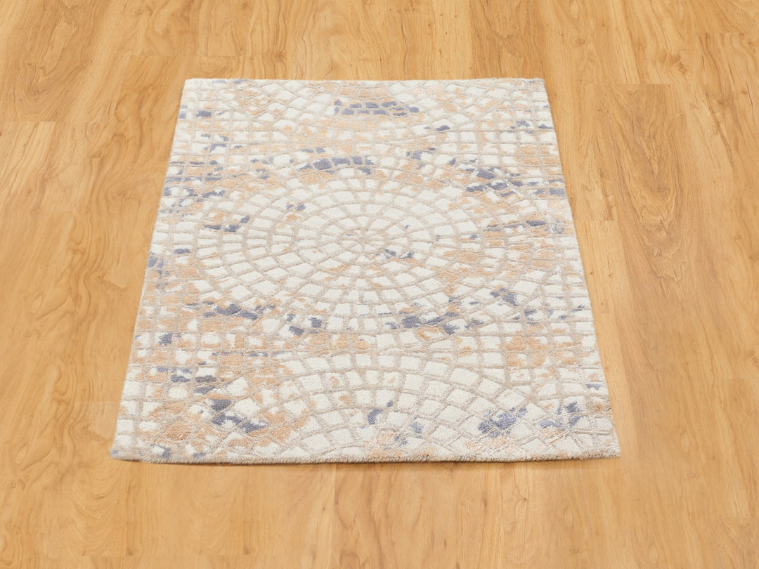 2'0" x 3'1" New Hand Knotted Ivory Wool & Silk Rectangle Oriental Rug - MOA10258636