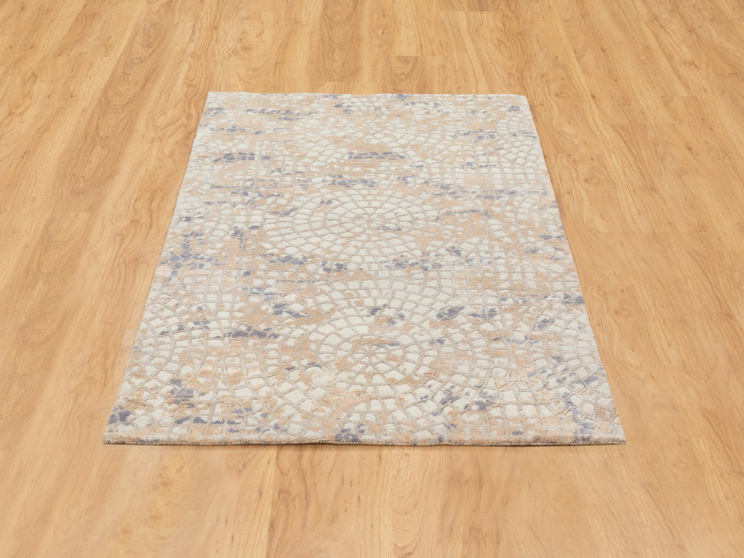 3'0" x 5'0" New Hand Knotted Ivory Wool & Silk Rectangle Oriental Rug - MOA10258637