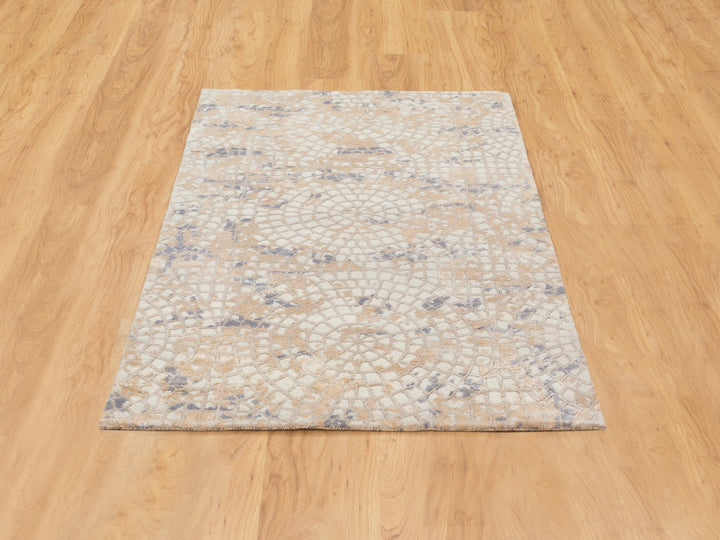 3'0" x 5'0" New Hand Knotted Ivory Wool & Silk Rectangle Oriental Rug - MOA10258637