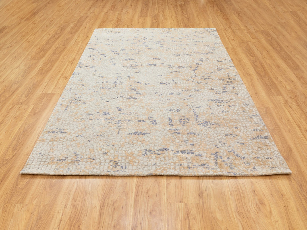5'10" x 9'0" New Hand Knotted Ivory Wool & Silk Rectangle Oriental Rug - MOA10258645