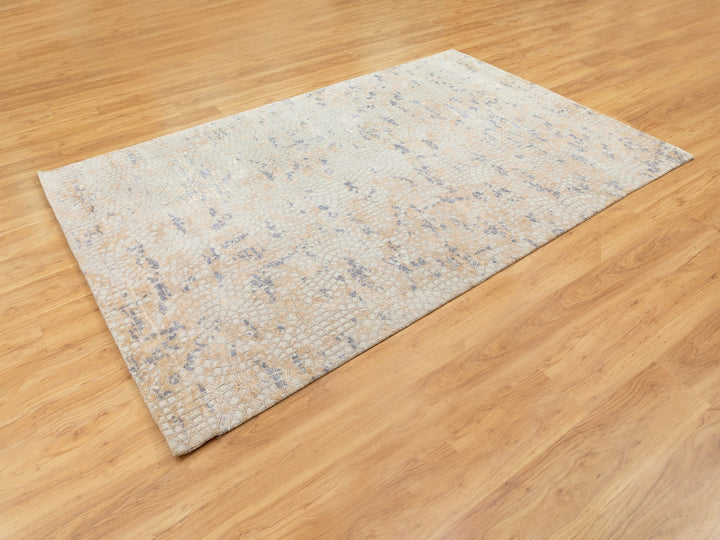 5'10" x 9'0" New Hand Knotted Ivory Wool & Silk Rectangle Oriental Rug - MOA10258645