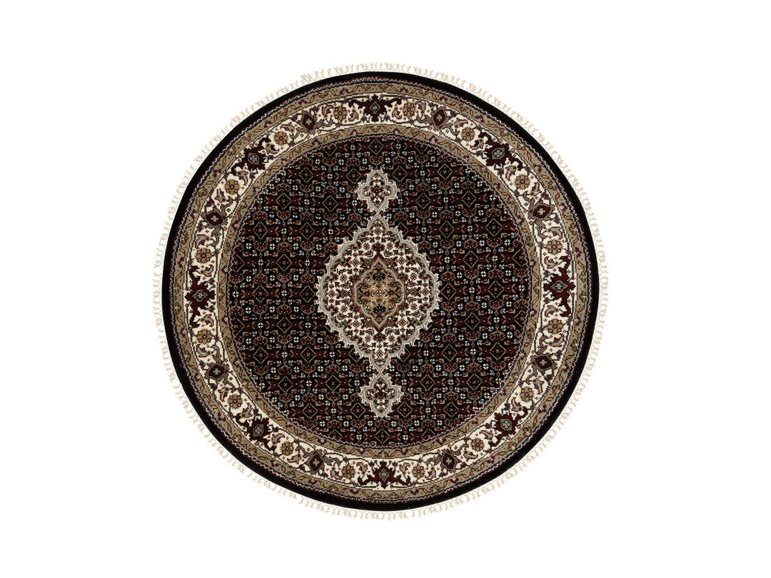 4'0" x 4'1" New Hand Knotted Black Wool Round Oriental Rug - MOA10258685