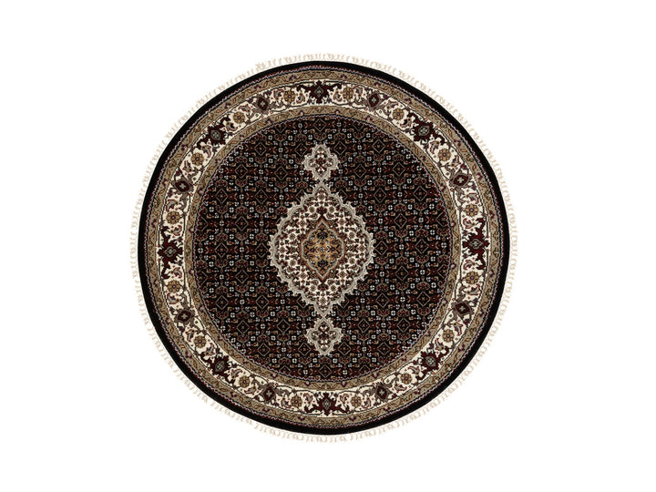 4'0" x 4'1" New Hand Knotted Black Wool Round Oriental Rug - MOA10258685