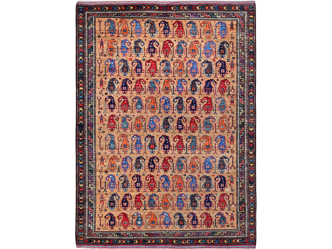 6'3" x 8'4" New Hand Knotted Brown Wool Rectangle Oriental Rug - MOA102586