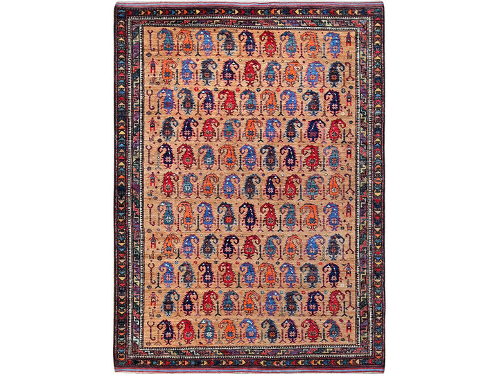 6'3" x 8'4" New Hand Knotted Brown Wool Rectangle Oriental Rug - MOA102586