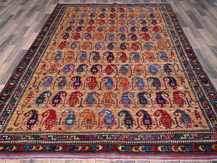 6'3" x 8'4" New Hand Knotted Brown Wool Rectangle Oriental Rug - MOA102586